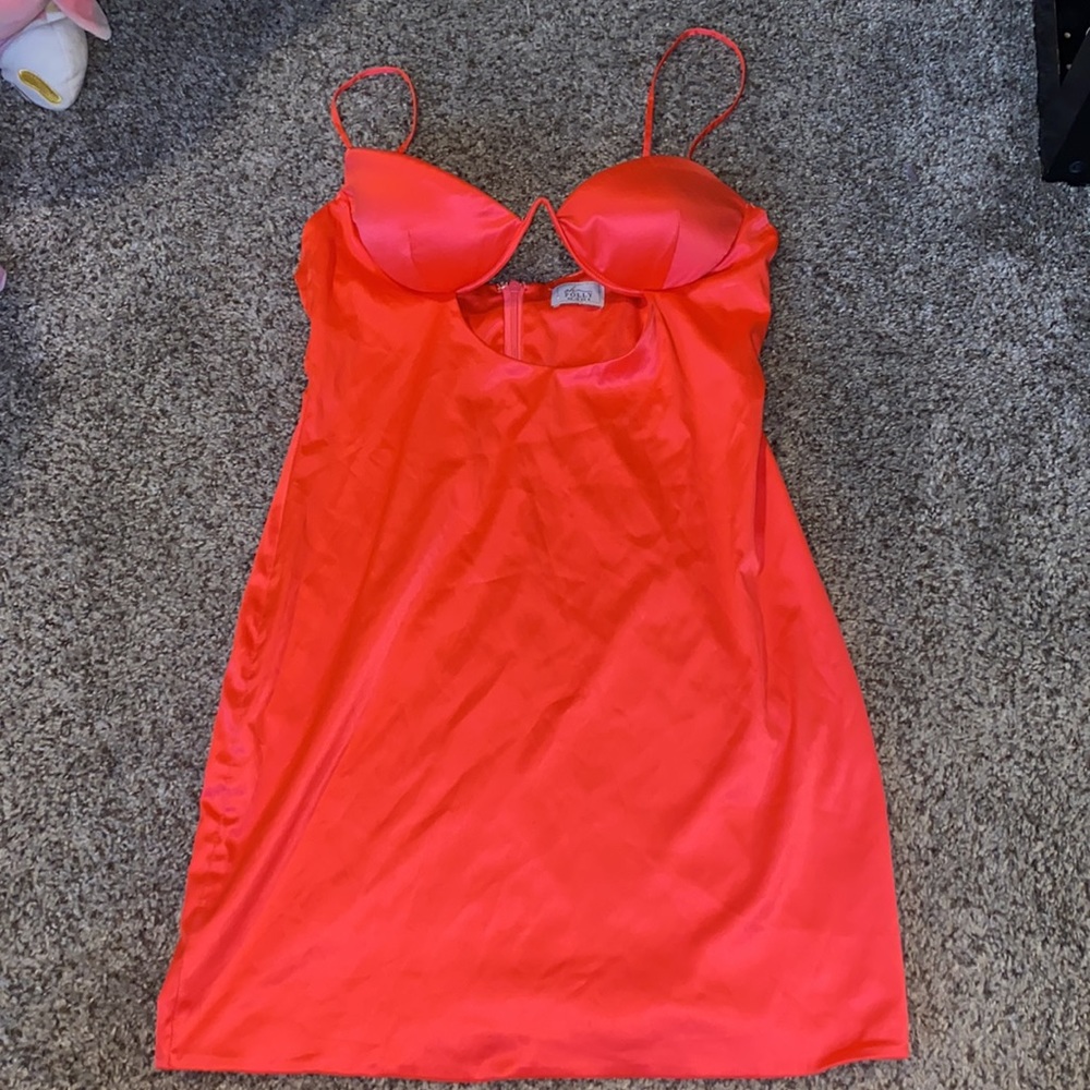 Ahead Of The Curve Underwired Satin Mini Dress in Neon Pink